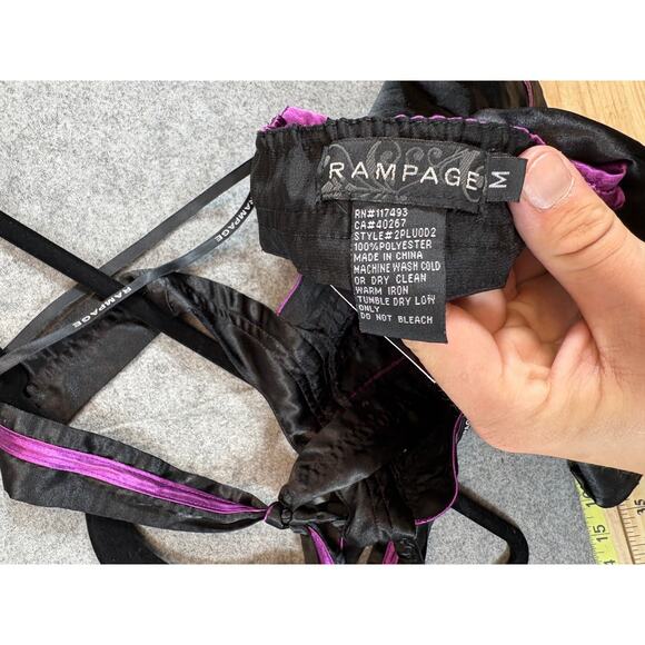 Vintage Y2K Rampage Satin Halter Top Womens Medium Black Purple Babydoll Boho - Picture 2 of 5